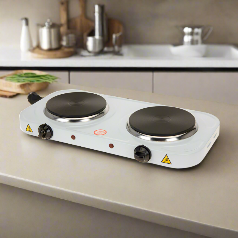 Electric Hotplate Double White 1000W