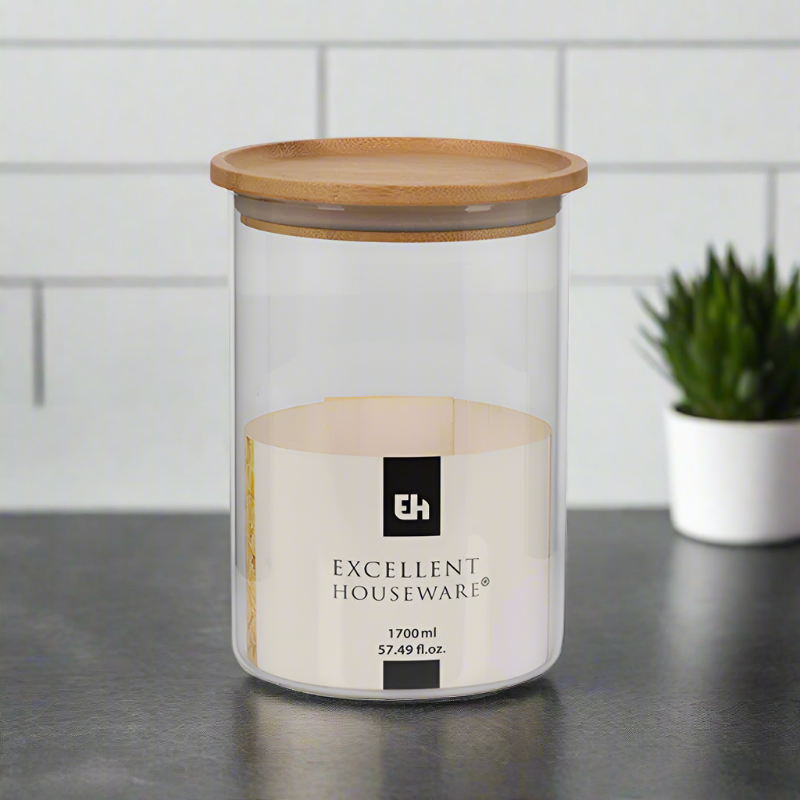 Glass Storage Jar With Bamboo Lid 1.7L