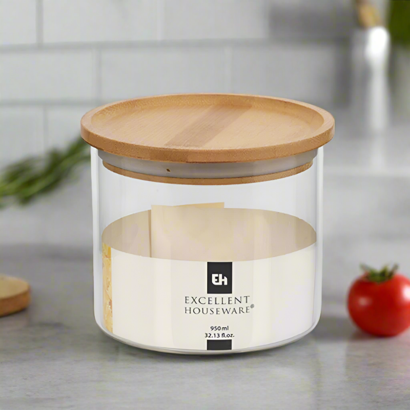 Glass Storage Jar With Bamboo Lid 950ml