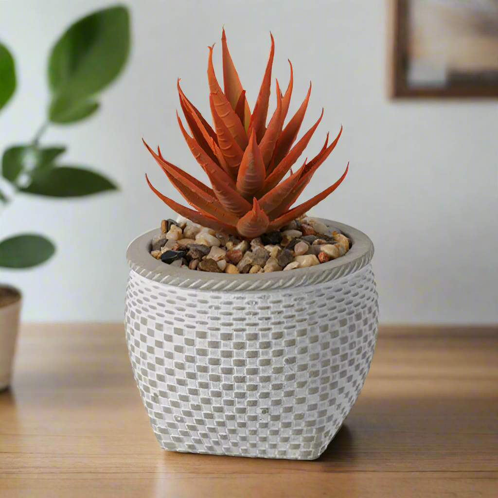 Faux Plant In Cement Pot