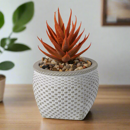 Faux Plant In Cement Pot