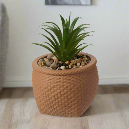 Faux Plant In Cement Pot