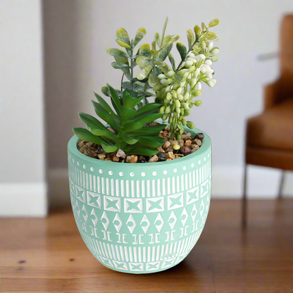 Faux Plant In Cement Pot