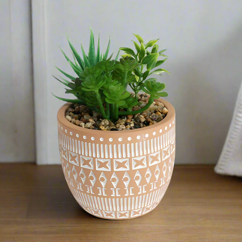 Faux Plant In Cement Pot