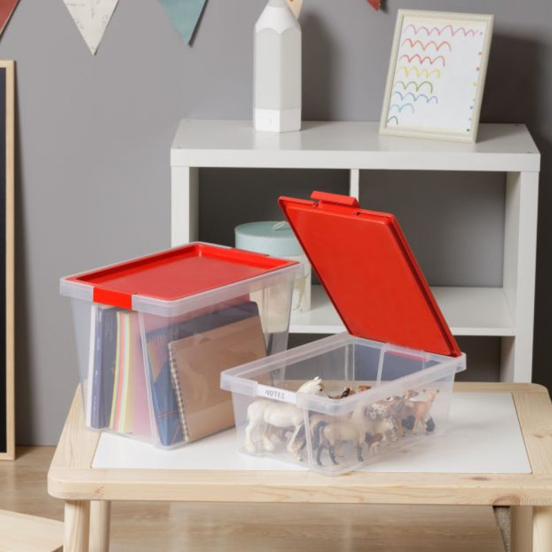3 Storage Boxes Set White With Red Lid