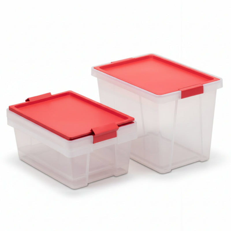 3 Storage Boxes Set White With Red Lid