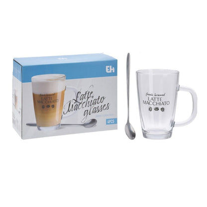 Latte Macchiato Cup Set With Spoon 4pcs