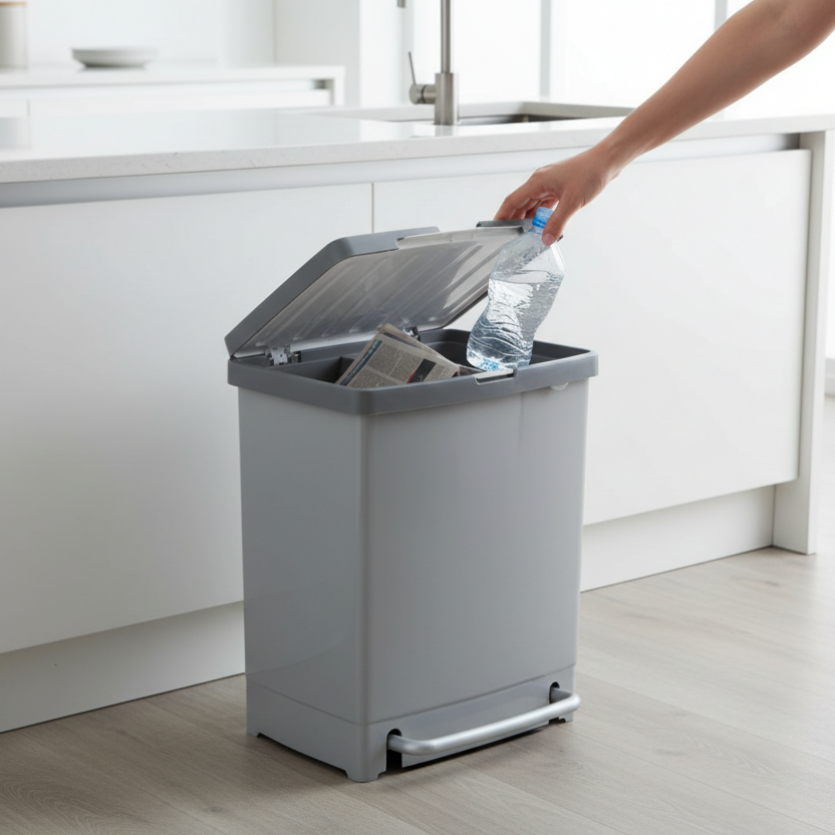 Recycling Bin 25L With Separator Grey